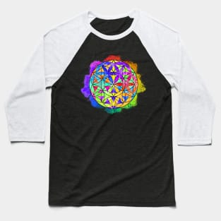 Rainbow Geometric Circle Flower Mandala - Outline Shift Baseball T-Shirt